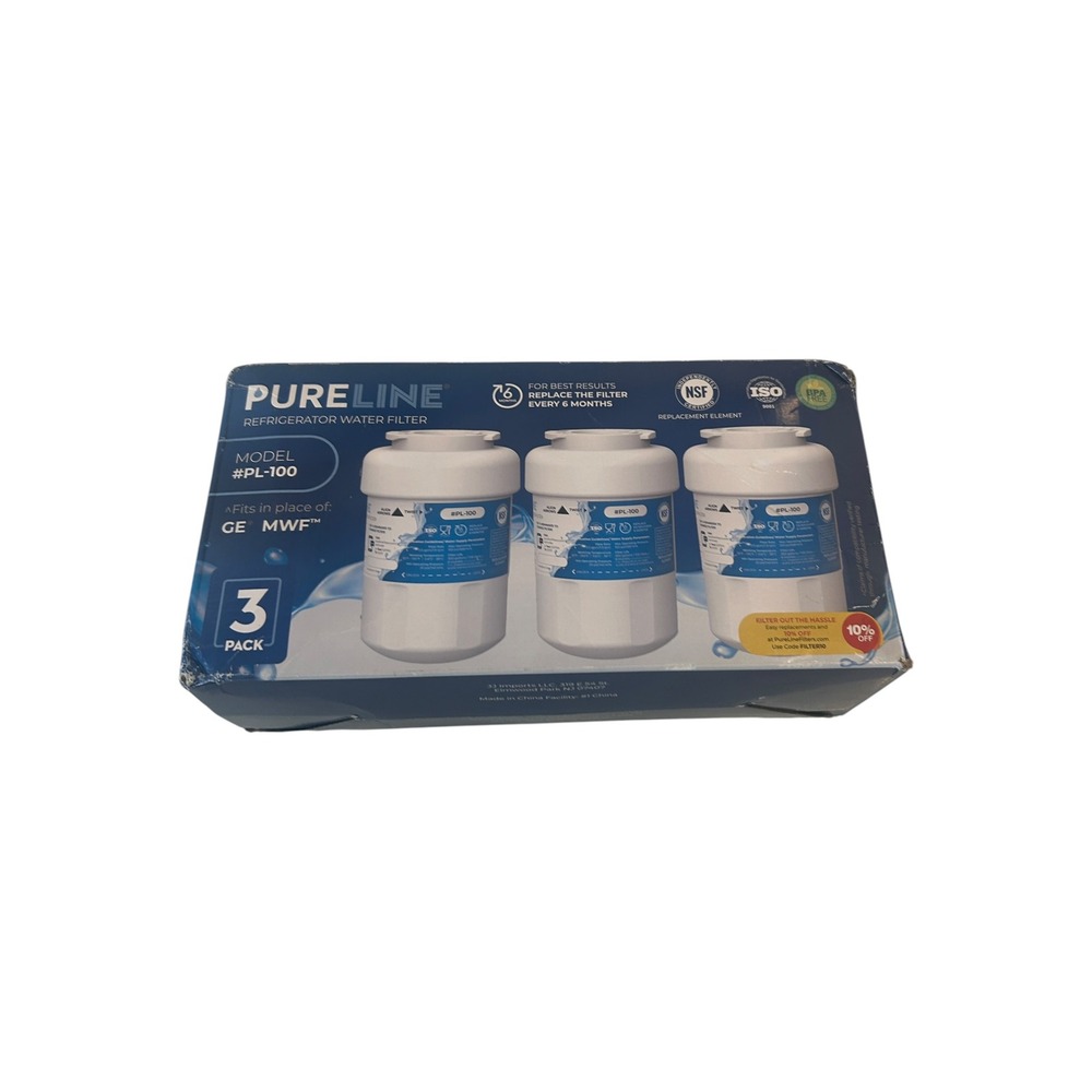 PureLine PL-100 Refrigerator Water Filter 3 Pack Fits GE MWF SmartWater GWF